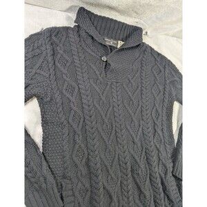 The Irish Store Men's M Merino Wool Aran Cable Knit Shawl Collar Sweater Ireland